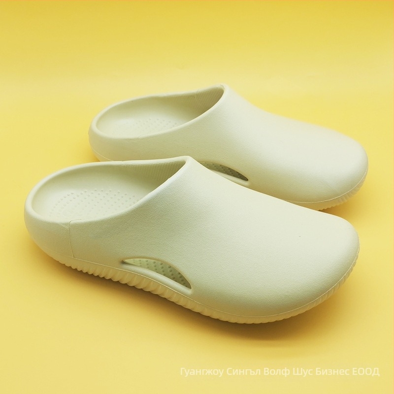 Унисекс сандали с пълно покритие на пръстите, еднолентов дизайн, EVA горна част и EVA подметка, кръгъл нос, 2 cm плоска пета, дишащи леки спортни обувки