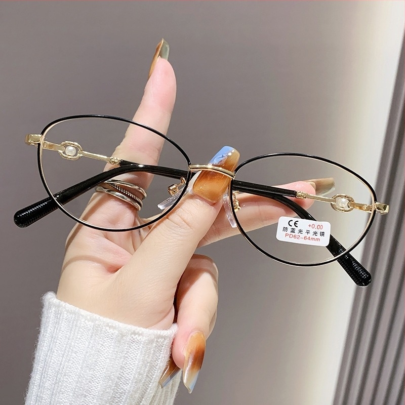 Dianxi очила за четене с метална пълна рамка, UV-устойчиви акрилни лещи, овална форма
