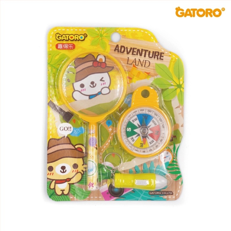 Мултифункционален луп комплект със фенерче и компас; пластмасова конструкция; 24 карти; електрически; образователна играчка по биология/химия; за деца 4–6 години