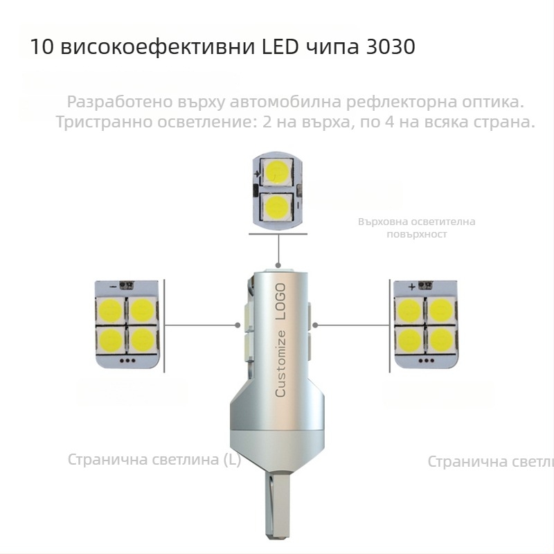 LED интериорна четеща лампа за автомобил, модел T10-10W-3030, 3W, 10-28V, 400 lm, 6000-6500K