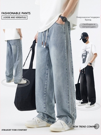 Addriser мъжки дънкови панталони с флис подплата, прав силует, средна талия, измит деним, 60% памук / 20% полиестер / 20% вискоза