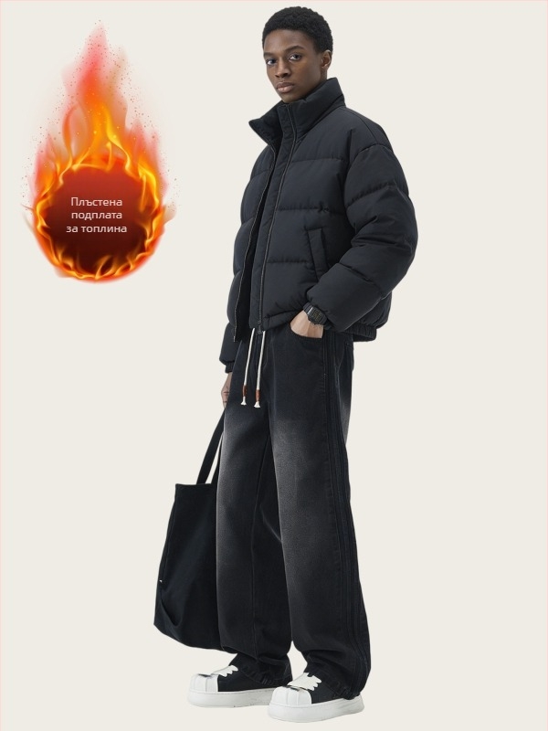 Addriser мъжки дънкови панталони с флис подплата, прав силует, средна талия, измит деним, 60% памук / 20% полиестер / 20% вискоза