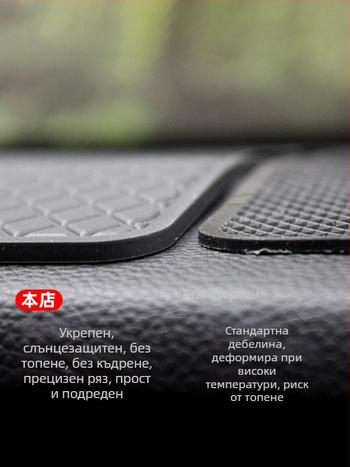 Автомобилен противохлъзгащ мат за табло с отделение за централна конзола, PVC, устойчив на високи температури