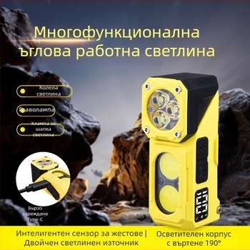 Челна лампа с магнитно закрепване и многофункционална работна светлина, 5W, презареждаема 700 mAh батерия, обхват 100–200 м