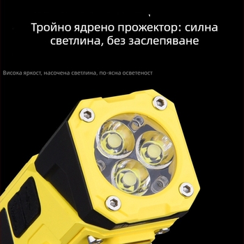 Челна лампа с магнитно закрепване и многофункционална работна светлина, 5W, презареждаема 700 mAh батерия, обхват 100–200 м