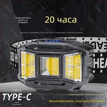 Фенер за глава с прожектор, 30W, LED+COB, червена светлина, въртене на 360°, сменяеми батерии