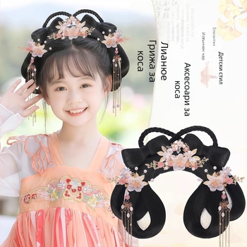 Детска перука и украса за глава в хански стил – къса коса, домашен шёлк, модел Лиан Юе