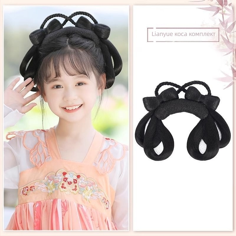Детска перука и украса за глава в хански стил – къса коса, домашен шёлк, модел Лиан Юе