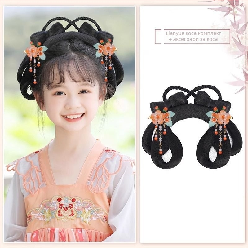 Детска перука и украса за глава в хански стил – къса коса, домашен шёлк, модел Лиан Юе
