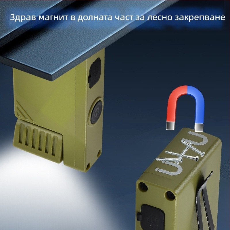 Мини работна светлина, презареждаща се, въртяща се магнитна лампа за шапка с клип — модел JC-306, 3.6V, ABS корпус, живот 1 000 000 ч