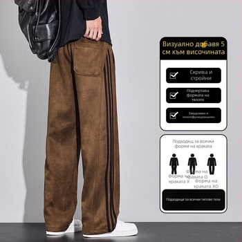 Спортно-ежедневни панталони с три ленти, прав модел, средно висока талия, закопчаване с връзка, полиестер-еластанова смес