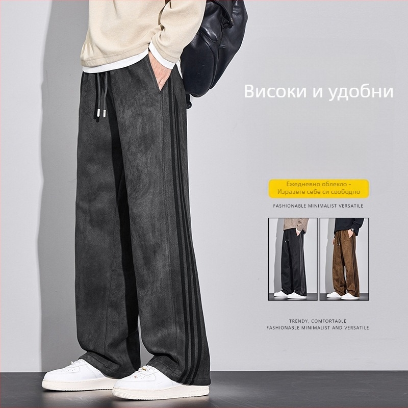 Спортно-ежедневни панталони с три ленти, прав модел, средно висока талия, закопчаване с връзка, полиестер-еластанова смес