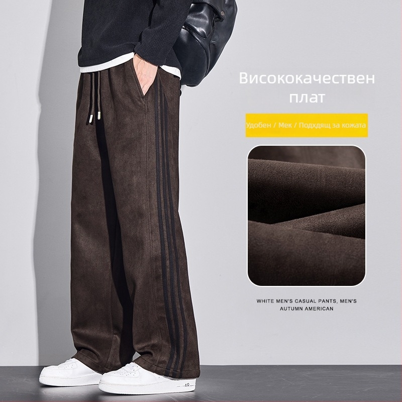 Спортно-ежедневни панталони с три ленти, прав модел, средно висока талия, закопчаване с връзка, полиестер-еластанова смес