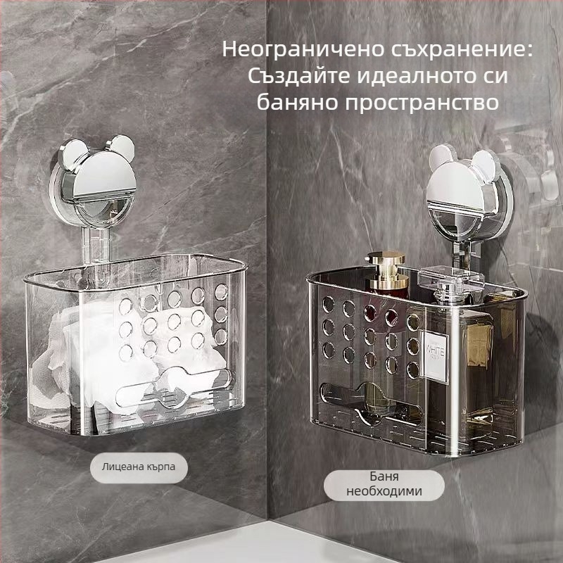 Стенна кошница за баня за съхранение, пластмаса, с вакуумна вендуза, 1 слой, стил лукс