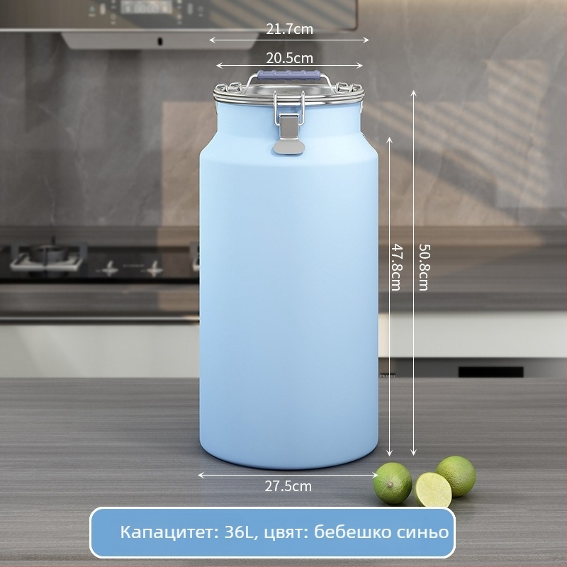 Метален съд за зърно, запечатан, влагоустойчив и против насекоми, с капак