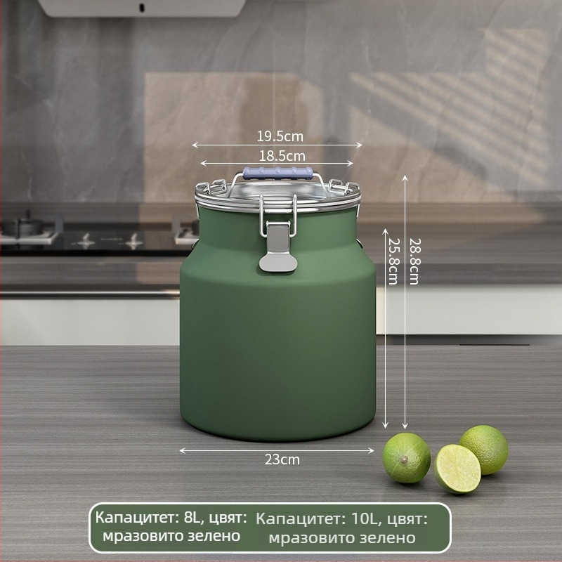 Метален съд за зърно, запечатан, влагоустойчив и против насекоми, с капак