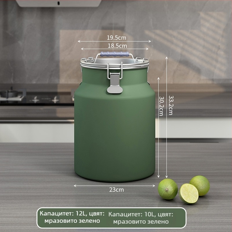 Метален съд за зърно, запечатан, влагоустойчив и против насекоми, с капак