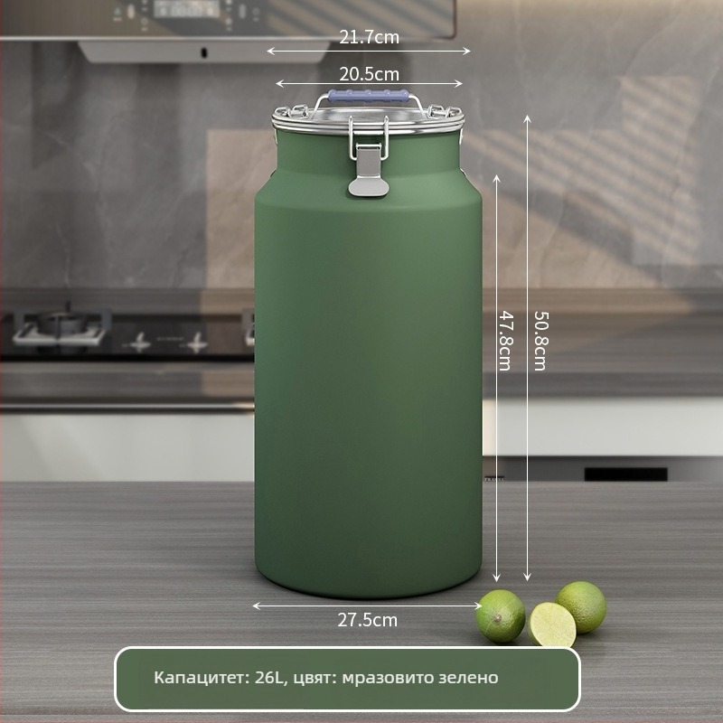 Метален съд за зърно, запечатан, влагоустойчив и против насекоми, с капак