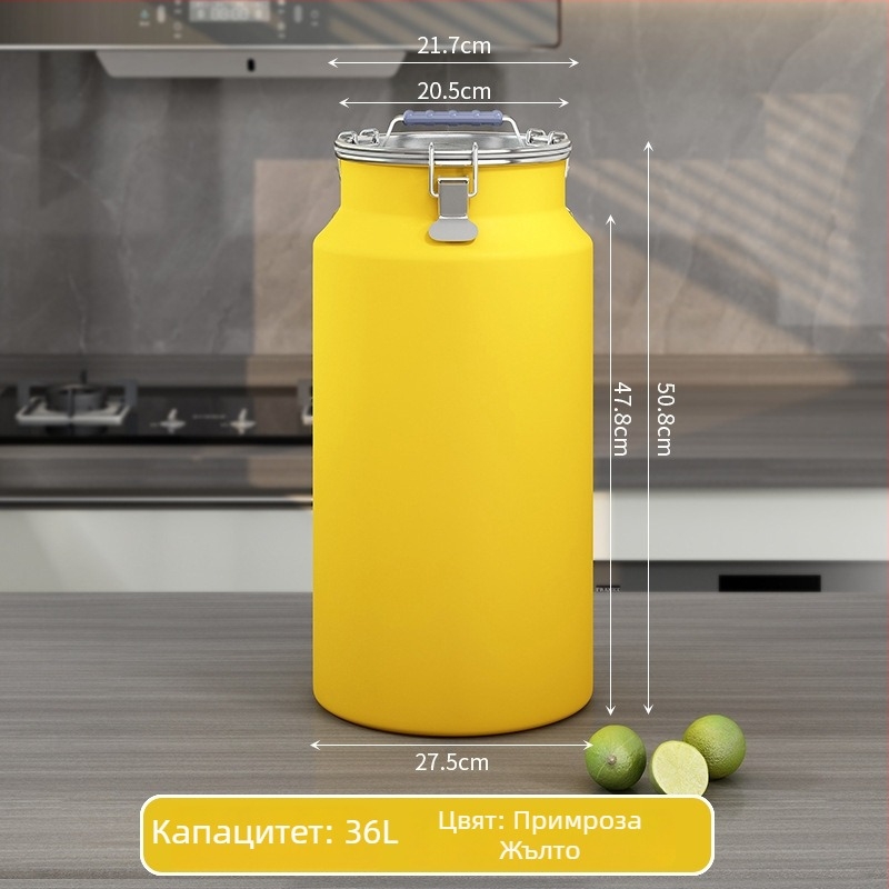 Метален съд за зърно, запечатан, влагоустойчив и против насекоми, с капак