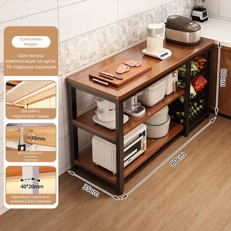 Кухненски дървен стелаж за микровълнова фурна, многоетажен подов организатор, правоъгълен дизайн, за ъгъл, многофункционален