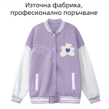 Бродиран буквен бейзболен жакет, свободен силует, полиестерна материя, полиестерна подплата, бродерия