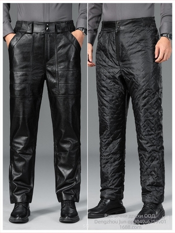 Мъжки кожени панталони от истинска телешка кожа, квилтирана подплата, водоустойчиви и ветроустойчиви, прав кройка, висока талия, зима 2024