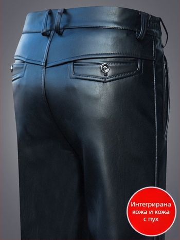 Мъжки PU кожени панталони за мотоциклетизъм, подплатени PU, прав силует, висока талия, удебелени за зимна топлина