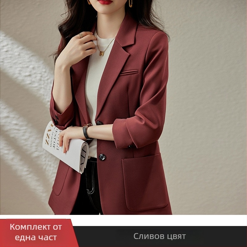 Дамско сако за костюм със средна дължина, полиестер-еластанова смес, едноцветно, едноредово закопчаване, костюмска яка