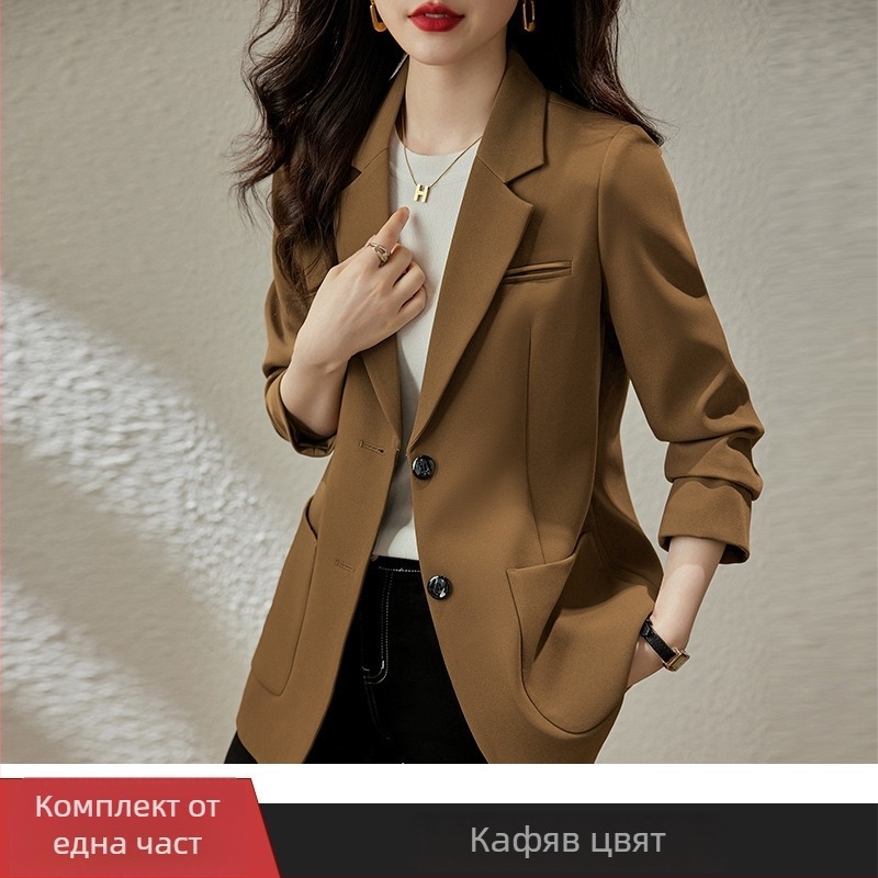 Дамско сако за костюм със средна дължина, полиестер-еластанова смес, едноцветно, едноредово закопчаване, костюмска яка