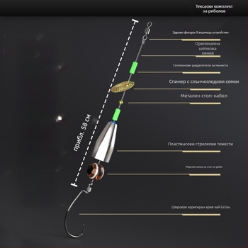 Ръчно изработен комплект Texas rig за риболов с антизаклещваща долна система, крънк кука, примамка и мека примамка (тип: ръчно изработено; материал: въглеродна стомана; място за риболов: резервоар)