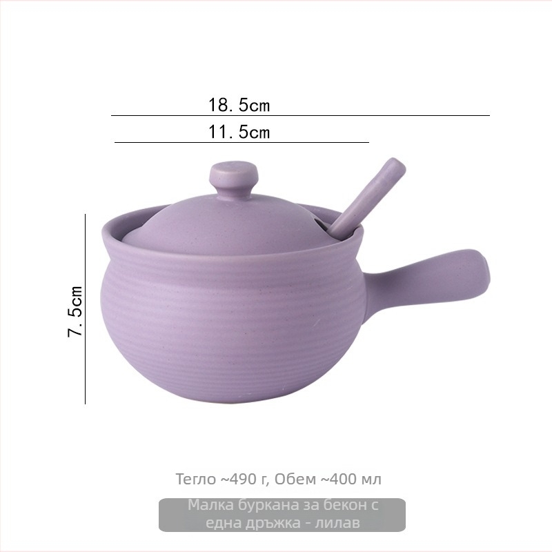 Керамичен буркан за масло с две уши, капак и лъжичка, японски стил кухненски съд за течни подправки, термоустойчив, персонализация по заявка