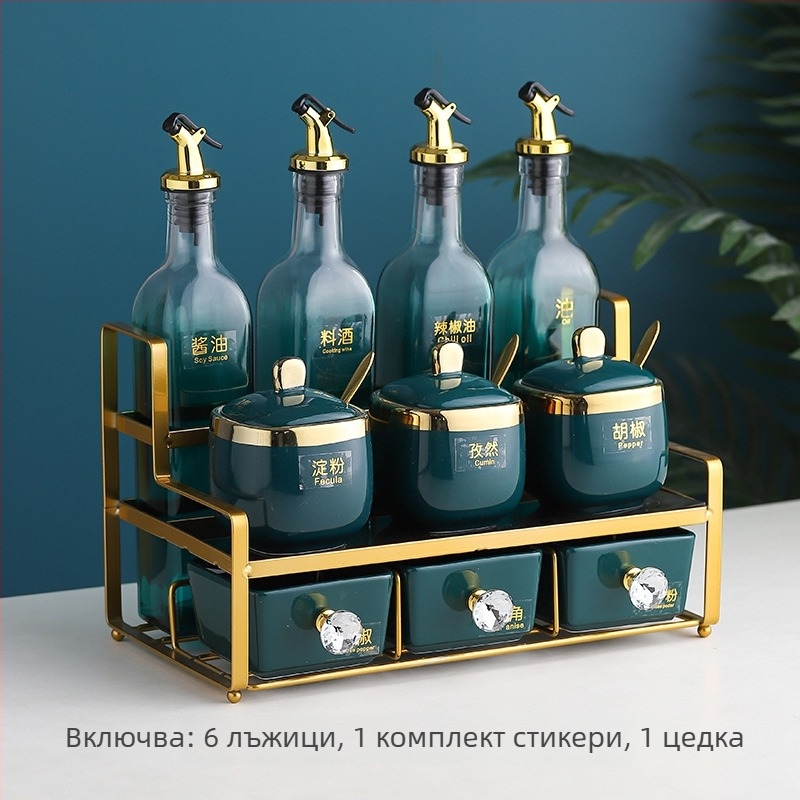 Керамичен комплект съдове за подправки — бурканчета за олио, сол, сос и оцет