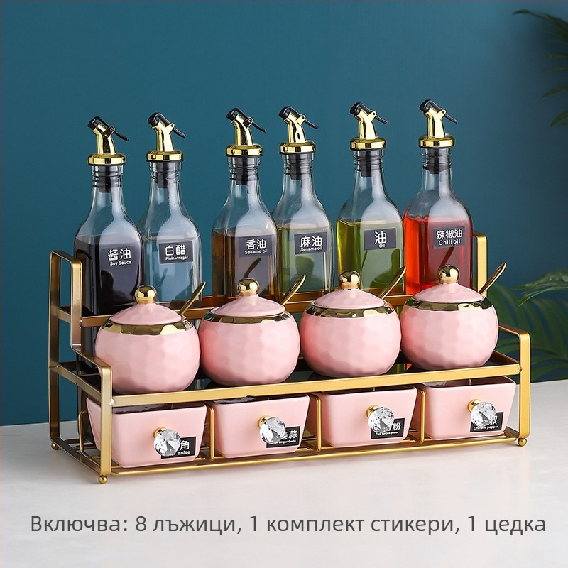 Керамичен комплект съдове за подправки — бурканчета за олио, сол, сос и оцет