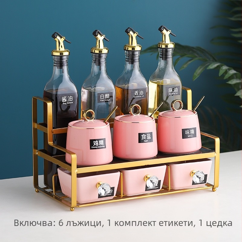 Керамичен комплект съдове за подправки — бурканчета за олио, сол, сос и оцет