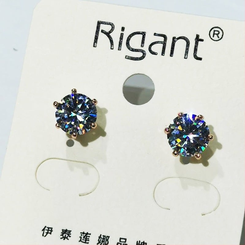 Унисекс обеци за двойки от метал със златно покритие, моасанит и циркон, стил Корона, шест зъба