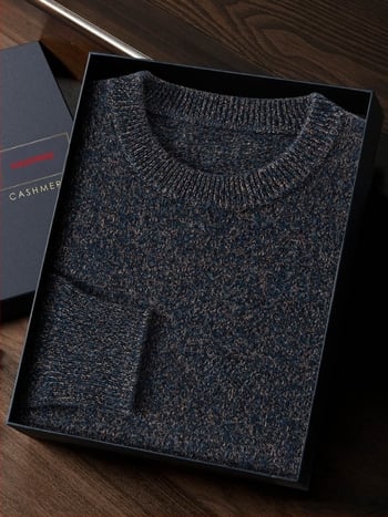 Пуловер от кашмир с кръгло деколте и плоска плетка, мъжки свободен силует, 95%+ кашмир, дълги ръкави