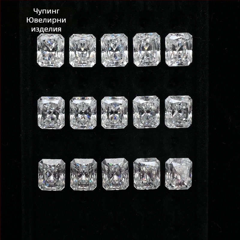 Moissanite пръстен, радиантно нарязване, чистота VVS, геометричен главен камък, луксозни бижута