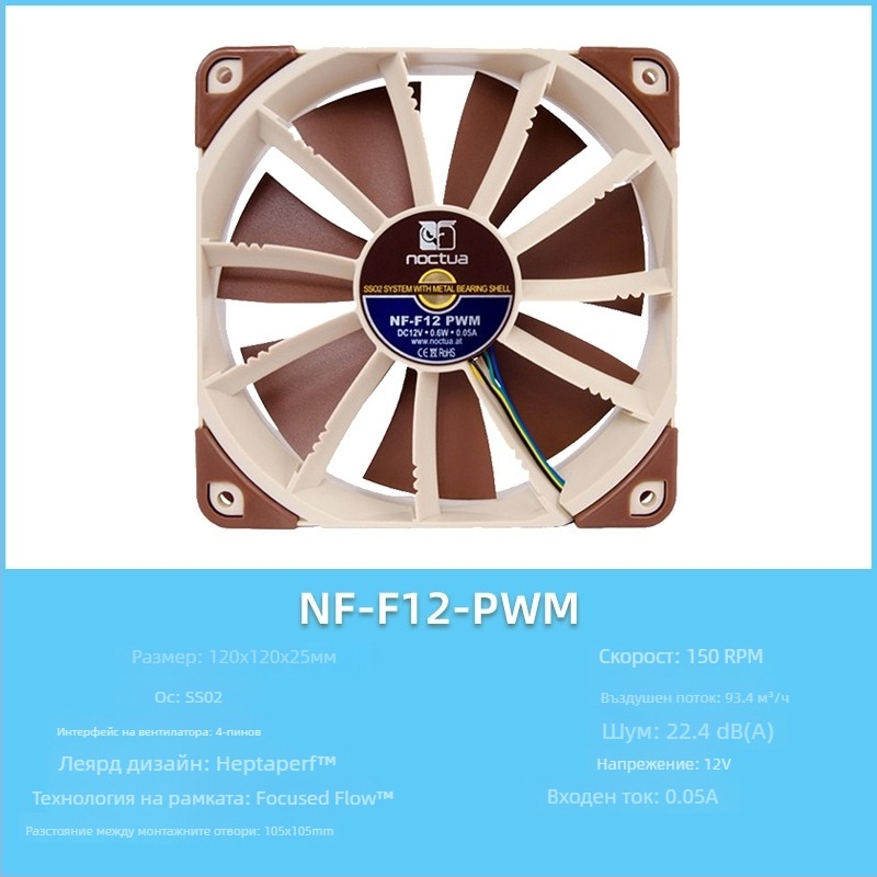 Owl F12/P12 серия PC корпус вентилатор, PWM интелигентно управление на температурата, 5V, 1500 RPM, SSO2 лагер