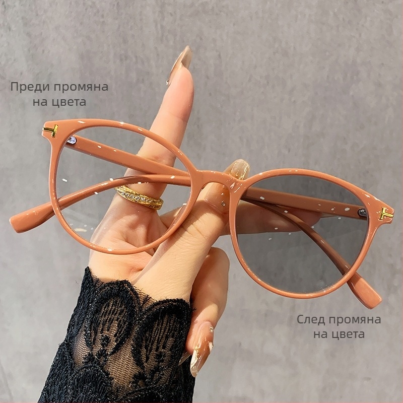 Очила за четене с кръгла пълна рамка, PC лещи, фотохромни и анти‑синя светлина, с възможност за рецептурни лещи