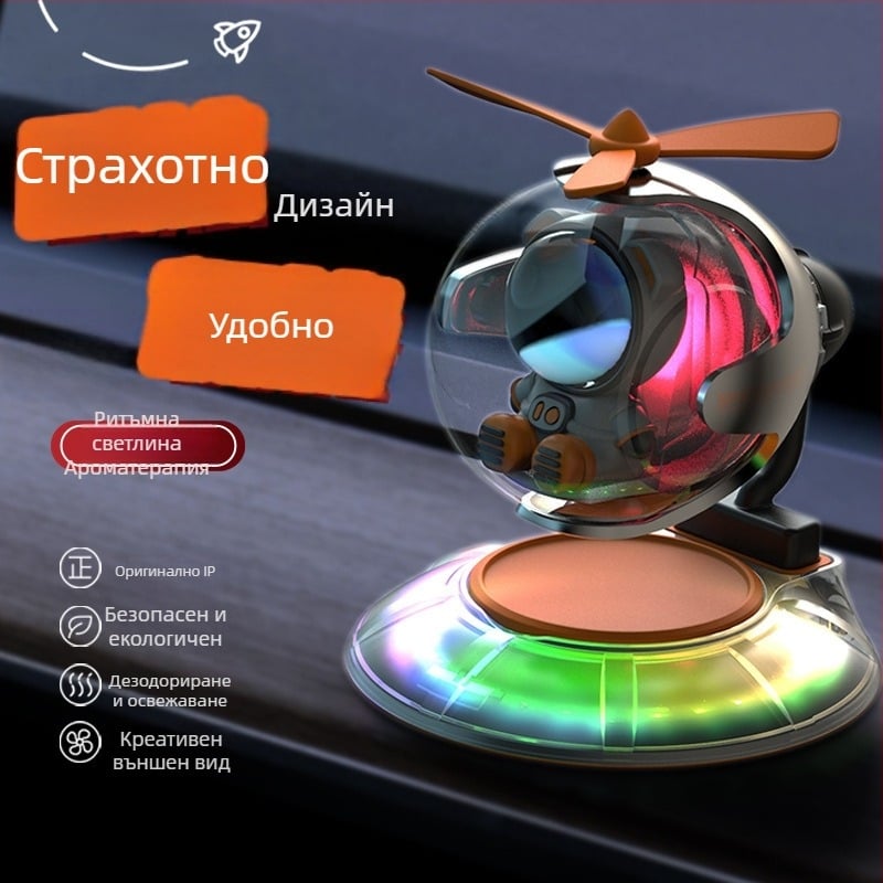 Автомобилен арома дифузер с амбиентна светлина и звук-управление | пластмасов корпус | обем 5–10 mL | аромат океански | изпаряване 1–15 дни | срок на годност 3 години