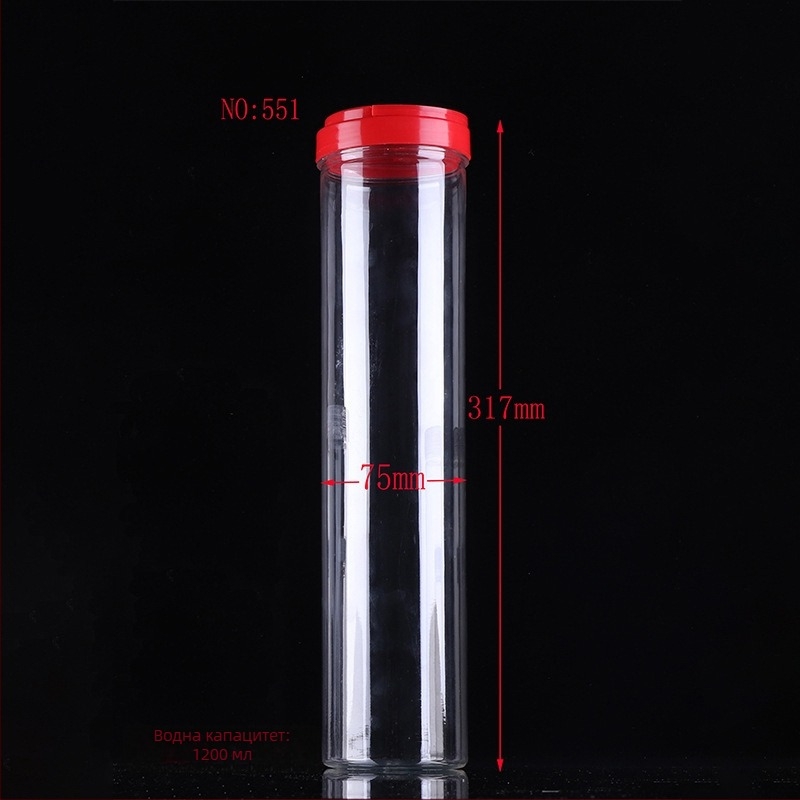 PET прозрачно цилиндрично шише с дръжка и капак с широк отвор за ежедневни химически продукти, печат на лого