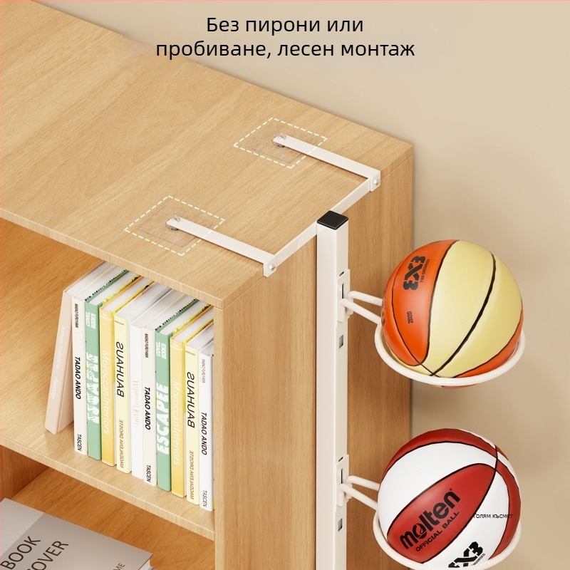 Стенно държач за топки без пирони, близо до шкафа – многоетажна поставка за баскетбол, волейбол и футбол (Материал: ковано желязо; Марка: Qin qi; Тегло: 1; Категория: държач за топки)