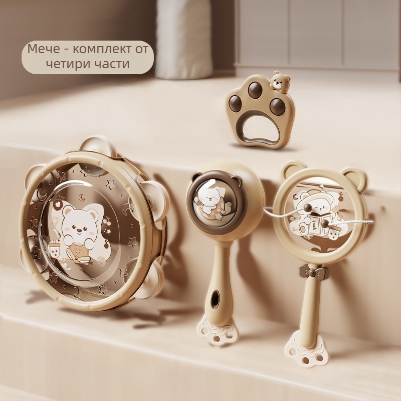 Le zai Ръчно държан тамбурин – пластмасово бебешко барабанче, обучителна играчка за ранно развитие, комфорт за бебето, опаковка в кутия, 3C пластмасова играчка