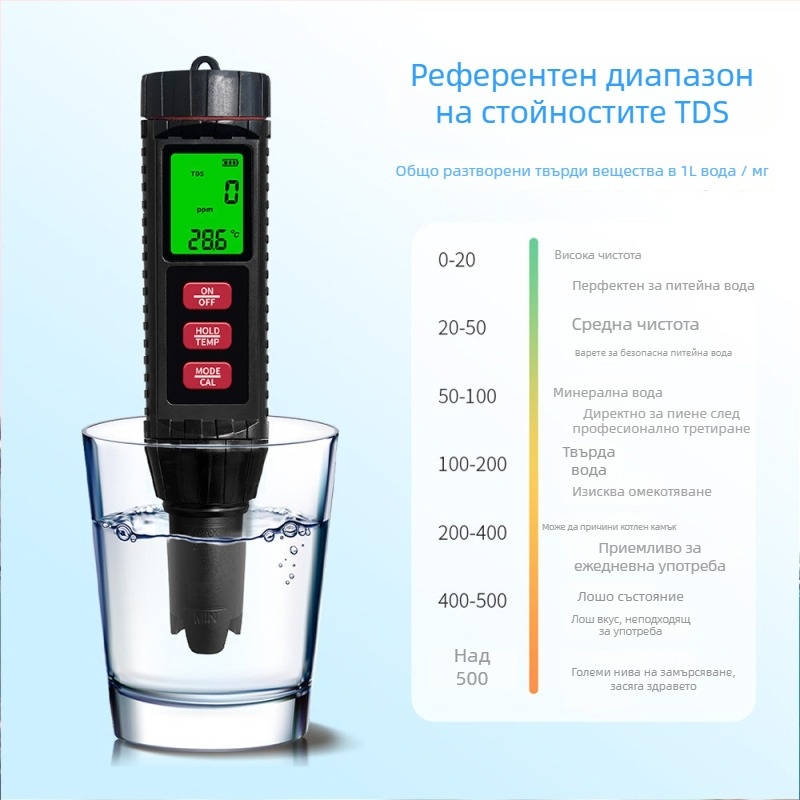BG-MF-X71 Портативен анализатор за качество на водата – измерва pH, соленост, EC/tds, ORP и температура; обхват на измерване EC/tds/соленост/pH/ORP/температура; точност ±2% от пълния диапазон; захранване 3V