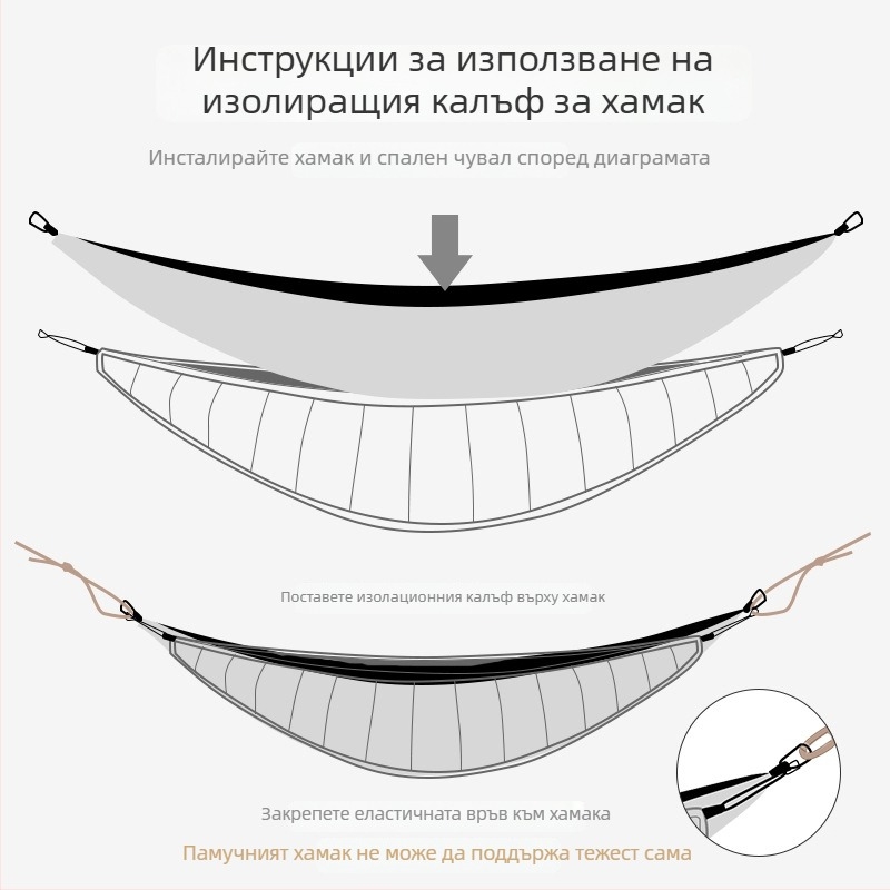 Хамак с повърхност от 20D ripstop найлон, за къмпинг на открито, 200 кг товароподемност, тегло 1032 г