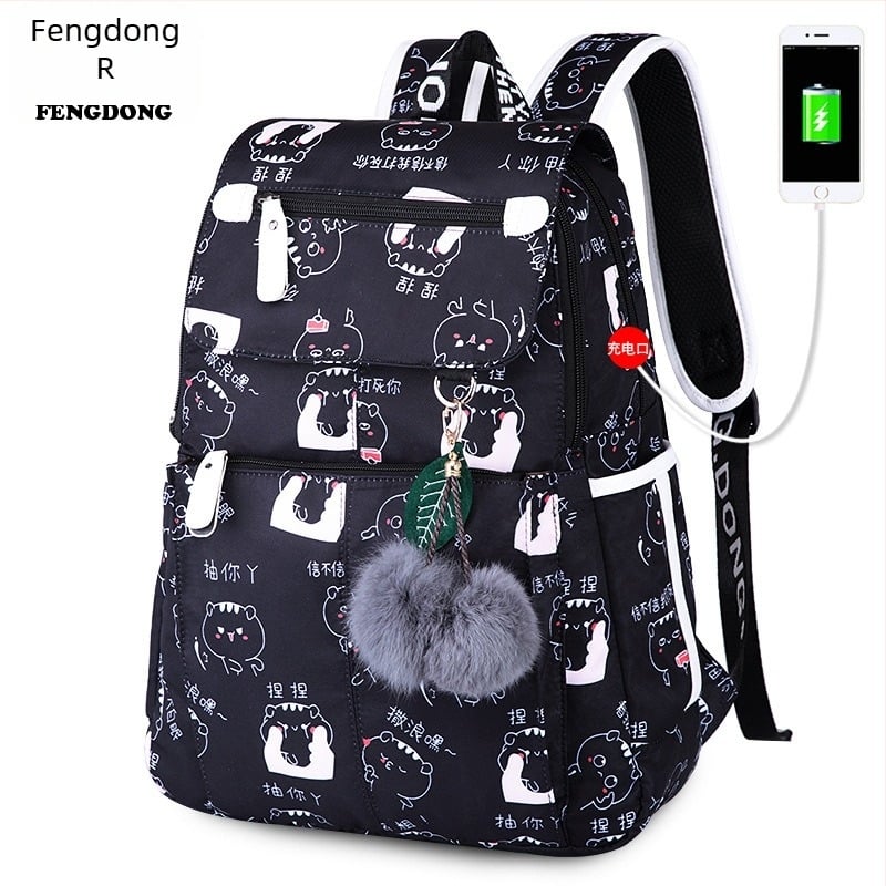 Ученическа раница за момичета в корейски стил - лека, полиестер, текстов принт, уличен стил, капацитет под 20 л