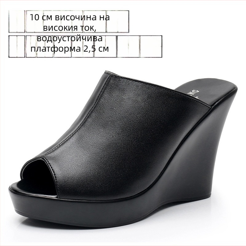 Дамски кожени клиновидни сандали с платформа, върхът от първокачествена телешка кожа, PU подметка, вътрешност от имитационна кожа, ретро стил