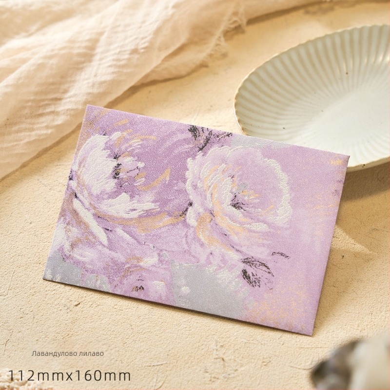 Комплект конверти от серия Цветни писма с златен релеф на специална хартия — модел Конверт сред цветя, ретро стил, подаръчен комплект