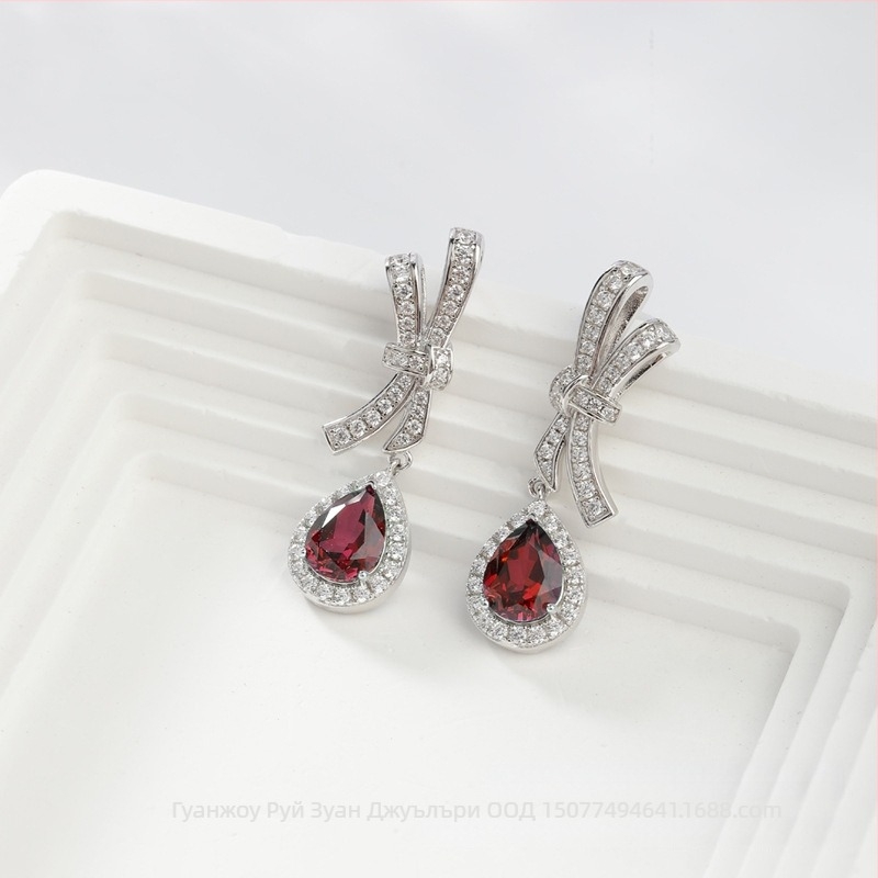 Обици с дизайн панделка, лабораторно култивиран сапфир, сребро 925, полирано покритие