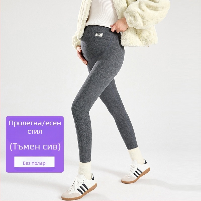 Бременски леггинси с поларена подплата, 95% памук, абдоминална поддръжка, пълна дължина за пролет, есен и зима.